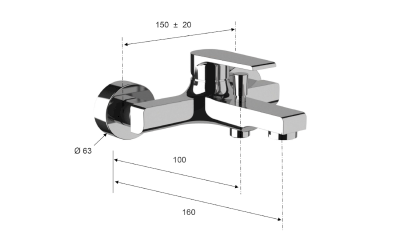 KAI nástěnná vanová baterie, černá mat KA10/15