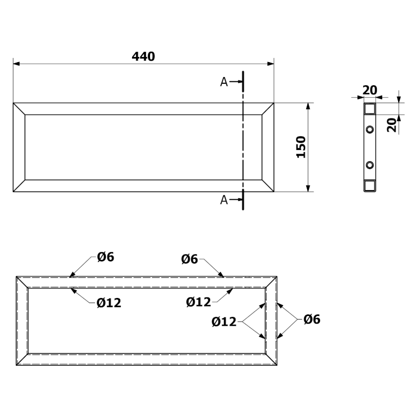Podpěrná konzole 440x150x20mm, lakovaná ocel, černá mat, 1 ks VG4415
