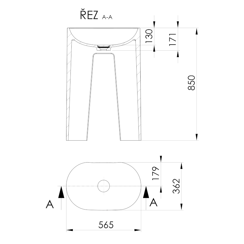 TREVA umyvadlo volně stojící 56,5x85cm, litý mramor, kryt výpusti, bílá mat TR565