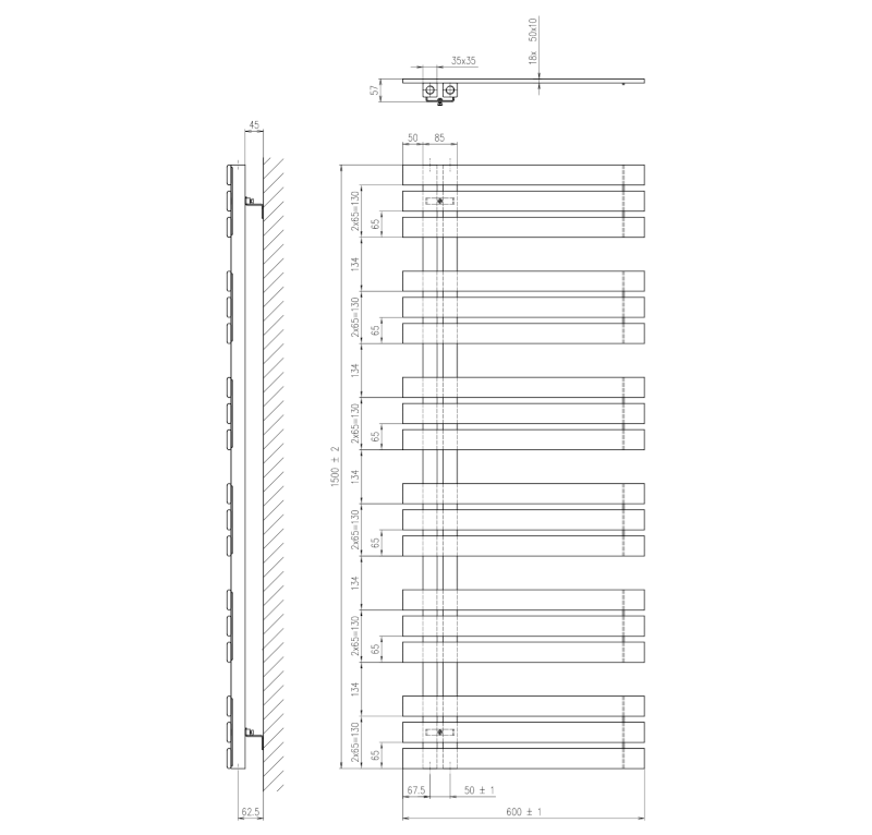 SILVANA otopné těleso 600x1500mm, metalická stříbrná IR155
