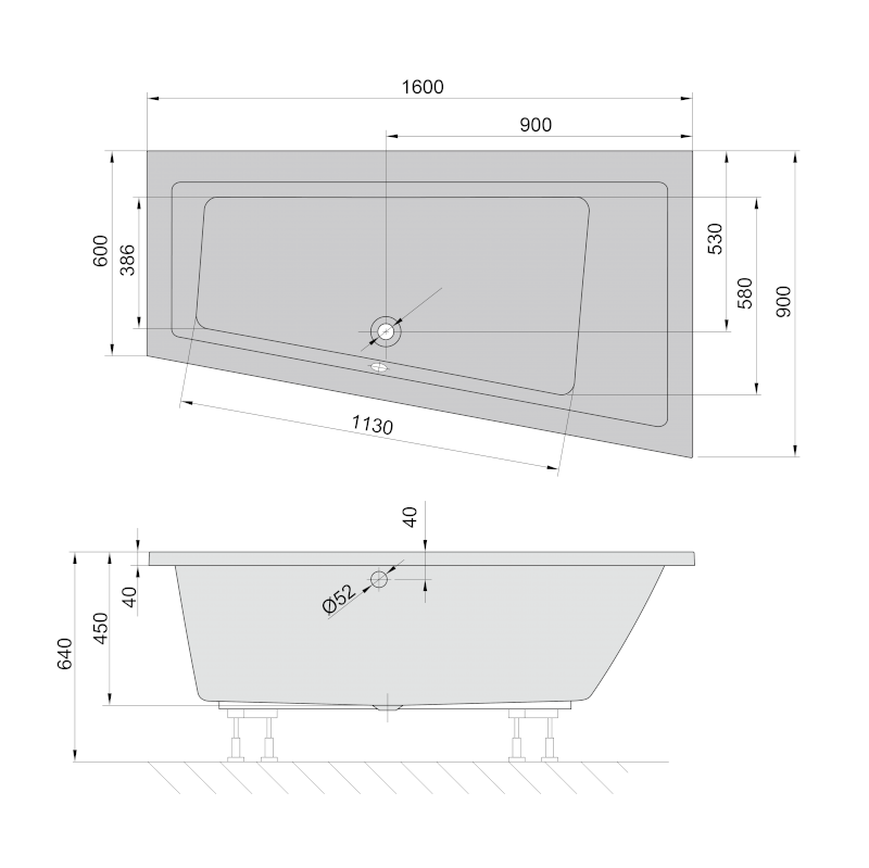 ANDRA R asymetrická vana 160x90x45cm, ivory 81541.40