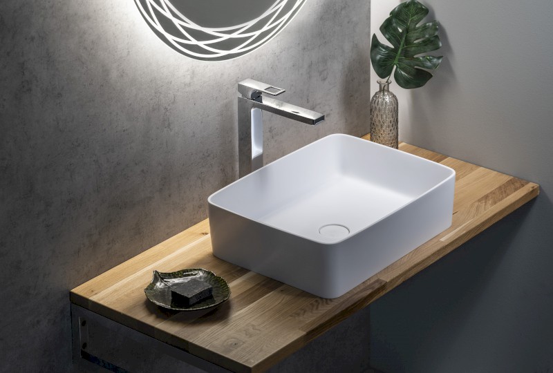 THIN umyvadlo na desku, Rockstone, 50x37 cm, bílá mat WN321