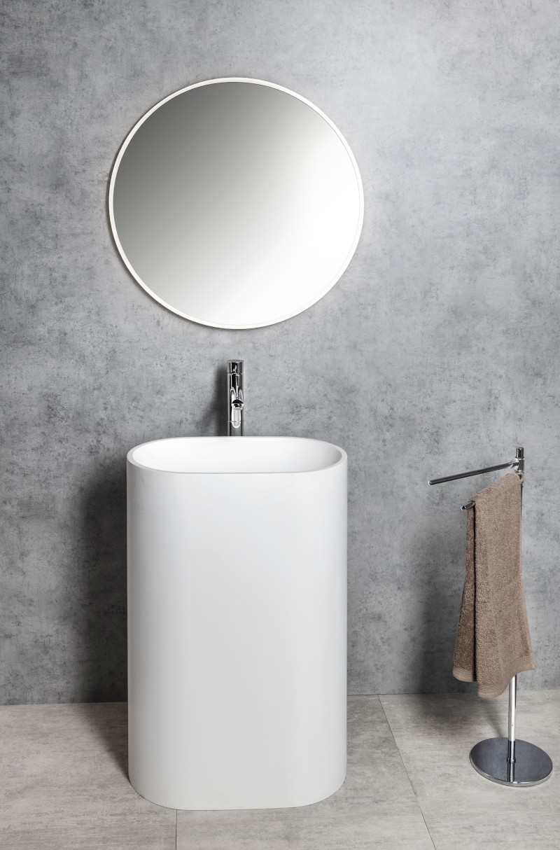 TREVA umyvadlo volně stojící 56,5x85cm, litý mramor, kryt výpusti, bílá mat TR565