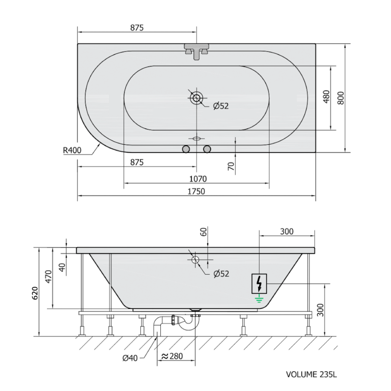 VIVA R hydromasážní vana, 175x80x47cm, Highline Hydro, chrom 78119.5010