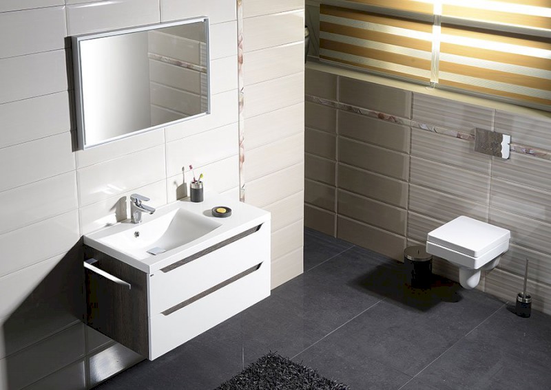 WAVE umyvadlová skříňka 89,7x45x47,8cm, levá, bílá/dub collingwood WA092-3019