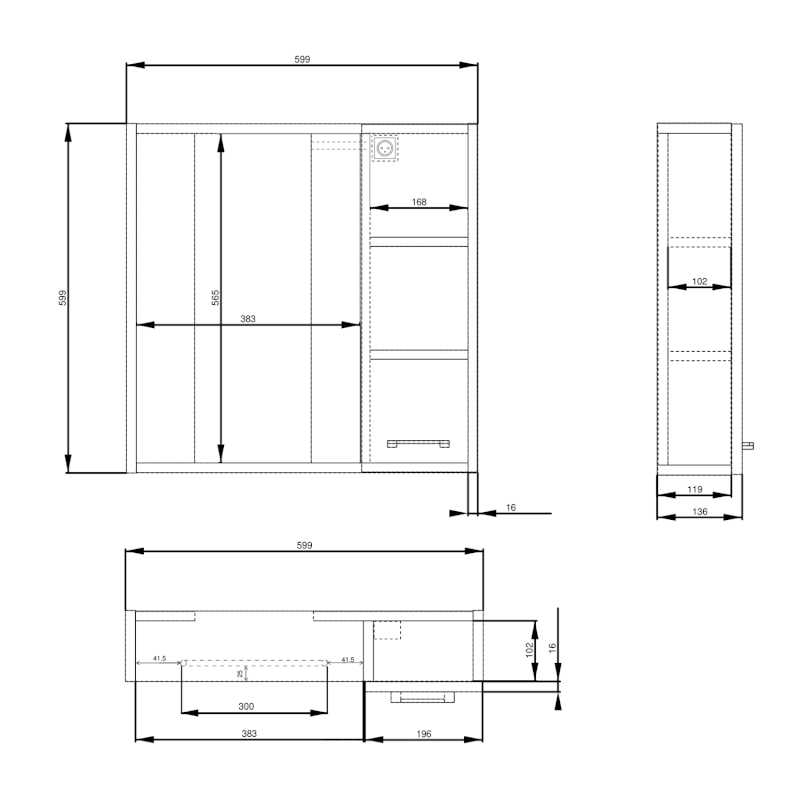 ZOJA/KERAMIA FRESH STRIP galerka s LED osvětlením, 60x60x14cm, pravá, bílá 45022S