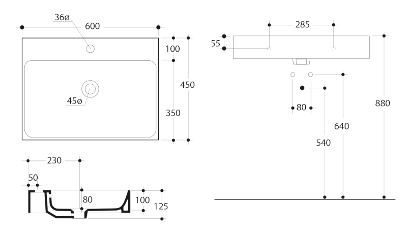 CENTO keramické umyvadlo 60x45cm, bílá 353101