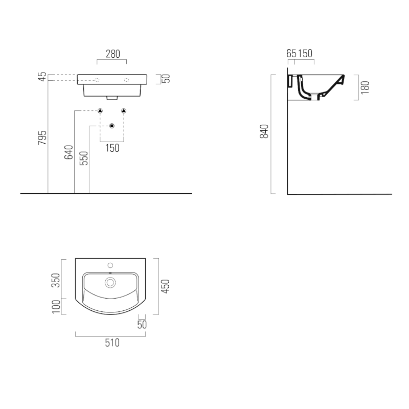 NORM keramické umyvadlo 51x45cm, oblé, bílá ExtraGlaze 8646111