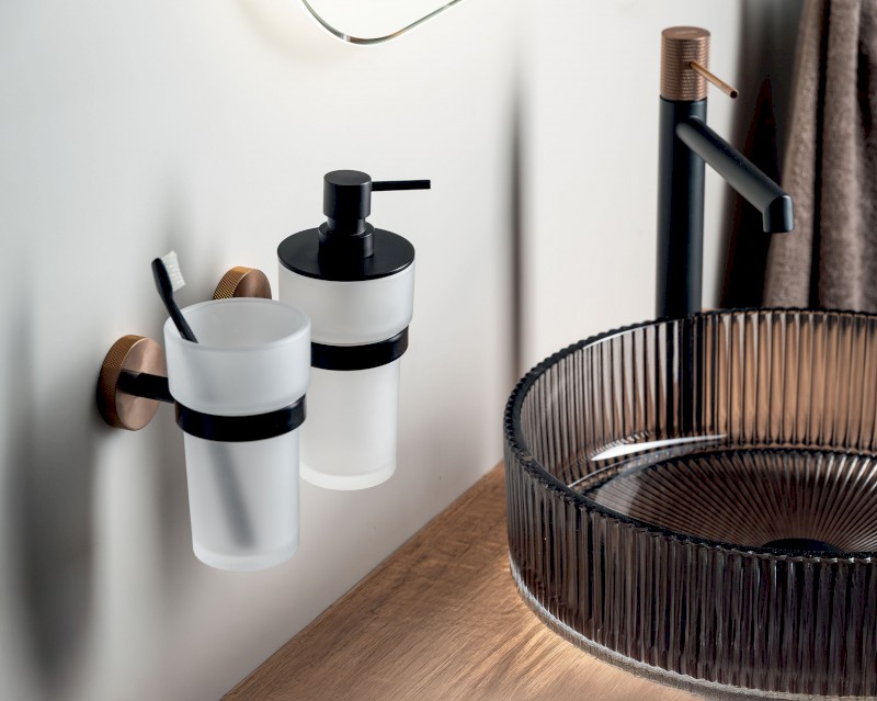 LARISSA dávkovač mýdla 250ml, mléčné sklo, černá/měď mat WS019BC