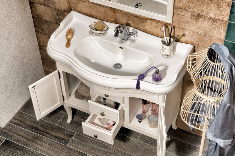 RETRO umyvadlová skříňka 89x80x48cm, starobílá 1621