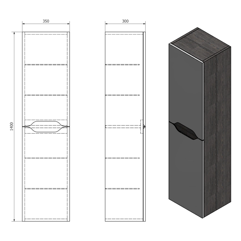 WAVE skříňka vysoká 35x140x30cm, levá/pravá, bílá/dub stříbrný WA245-3011
