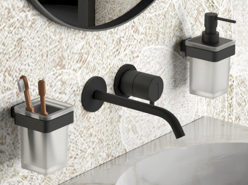 SAMOA dávkovač mýdla 170ml, mléčné sklo, černá mat A88114