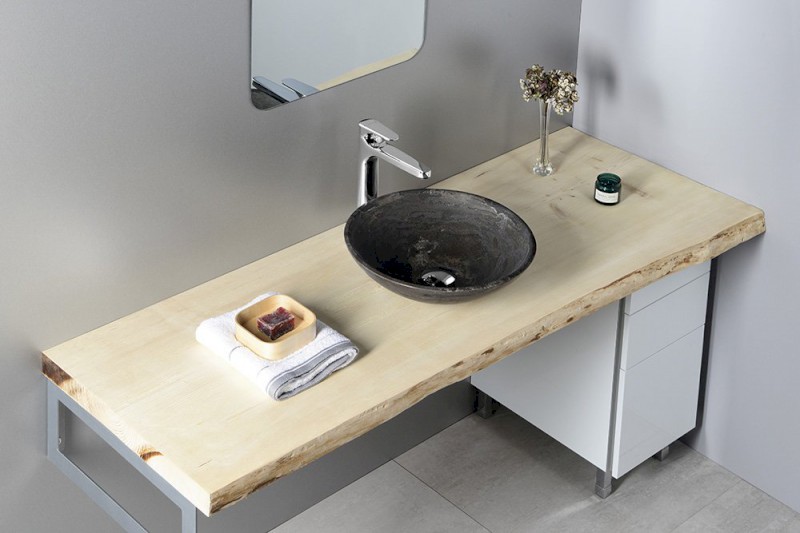 BLOK 1 kamenné umyvadlo na desku Ø 40cm, matný tmavý kámen 2401-02