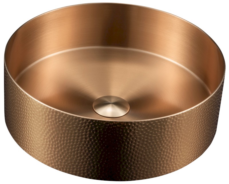 AURUM nerezové umyvadlo na desku, průměr 38 cm, včetně výpusti, tepané, měď mat AU301-T