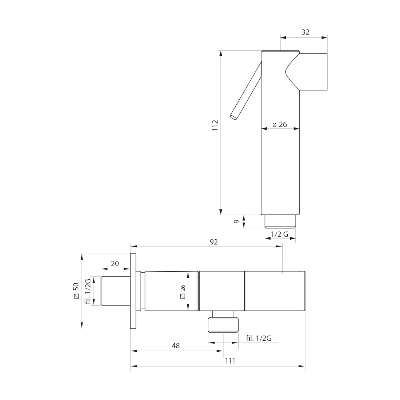 Nástěnný ventil s ruční bidetovou sprškou a bezpečnostní pojistkou,hranatý,chrom SG108