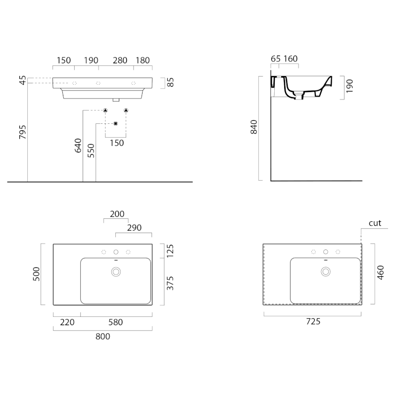 NUBES keramické umyvadlo 80x50cm, s odkládací plochou vlevo, bílá ExtraGlaze 9630111