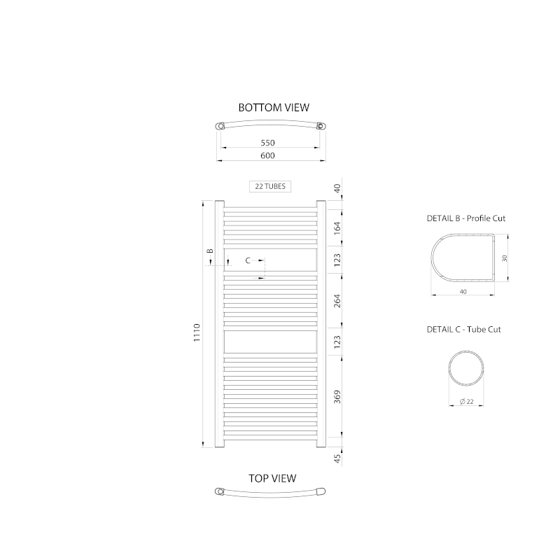 ALYA otopné těleso oblé 600x1110mm, chrom LLC202