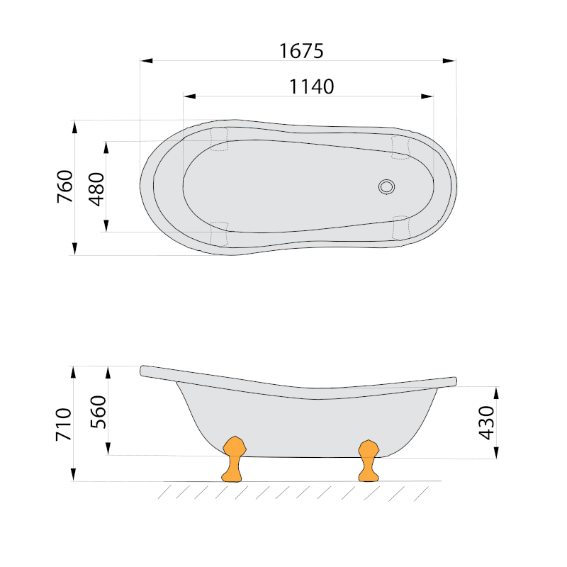 RETRO volně stojící vana 167,5x76x71cm, nohy bílé, bílá 42112