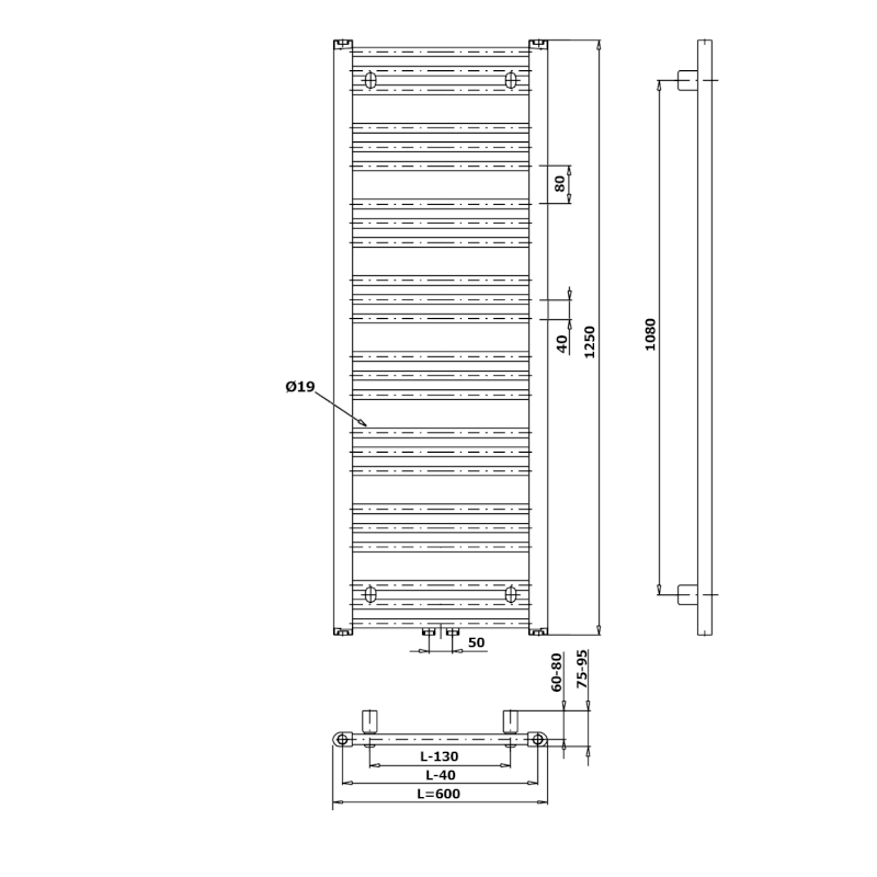 ALBRECHT otopné těleso 600x1250 mm, středové připojení, bílá 600.117.4