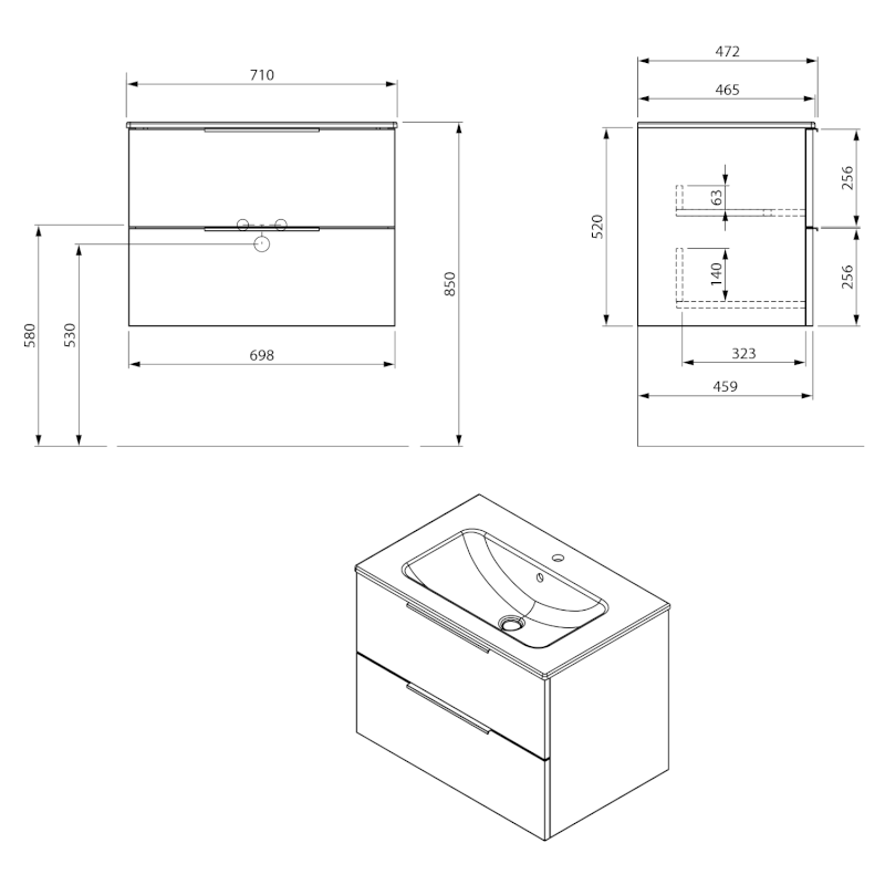 CIRASA STRIP umyvadlová skříňka 69,8x52x46cm, dub Alabama CR701-2322