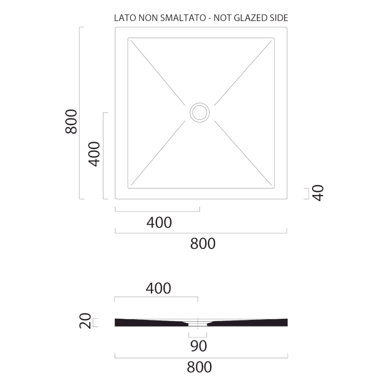 Keramická sprchová vanička, čtverec 80x80x2cm, agave mat 46080804