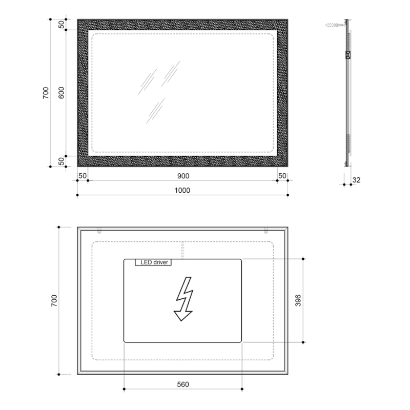 FLUT zrcadlo s LED podsvícením 100x70cm, bílá FT100