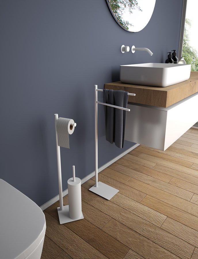 TRILLY stojan s držákem na toaletní papír a WC štětkou, hranatý, bílá mat TR3222