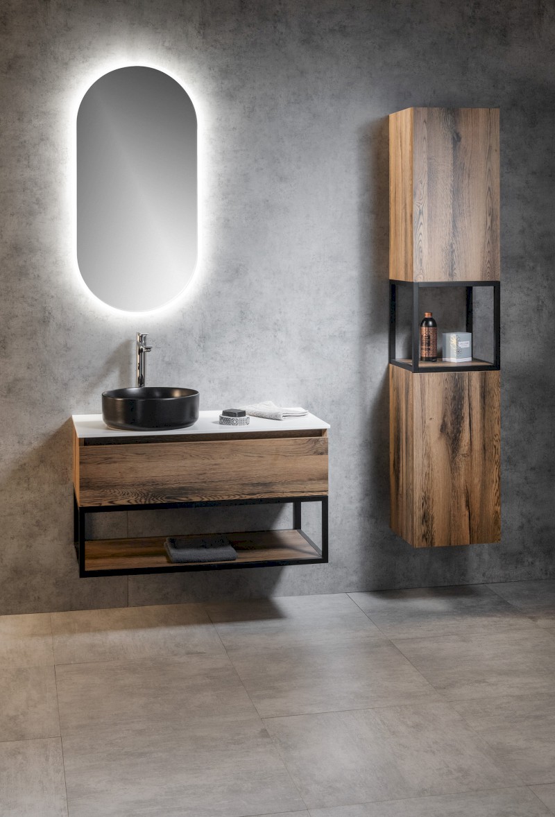 SKARA umyvadlová skříňka 90x50x45cm, černá mat/dub collingwood CG006-1919