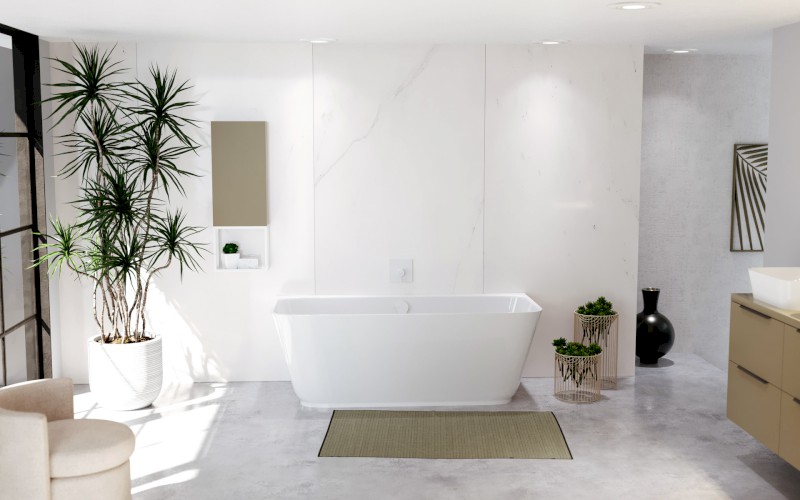 SKYLLA nástěnná stojící vana litý mramor 170x75x60cm, bílá 72430