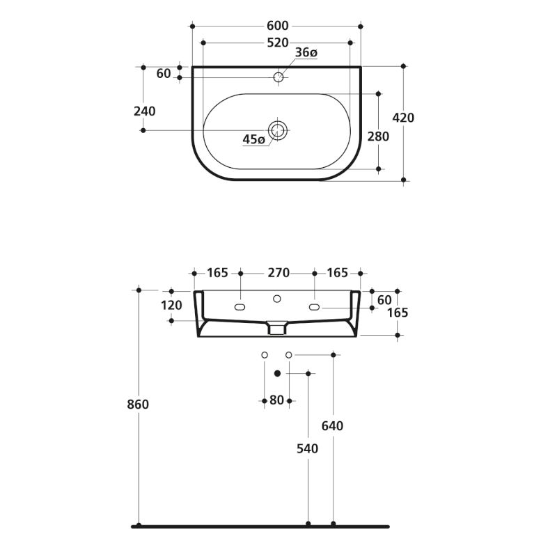 FLO keramické umyvadlo 60x42cm, bílá 314201