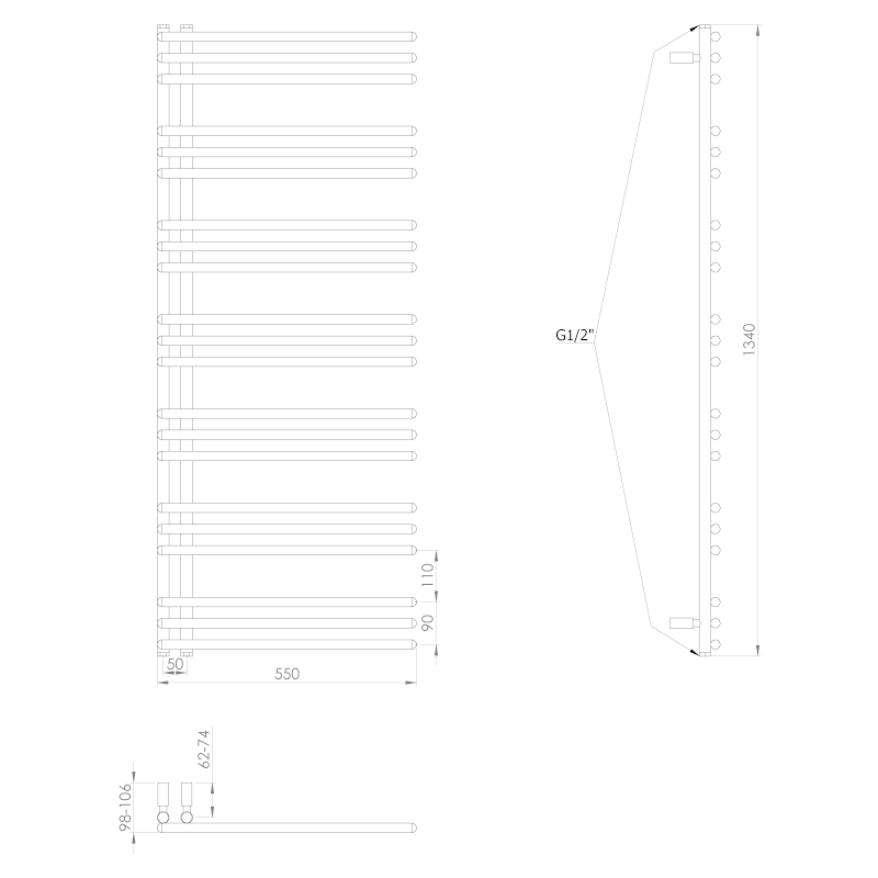 POSEIDON otopné těleso 550x1340mm, černá mat PS513B