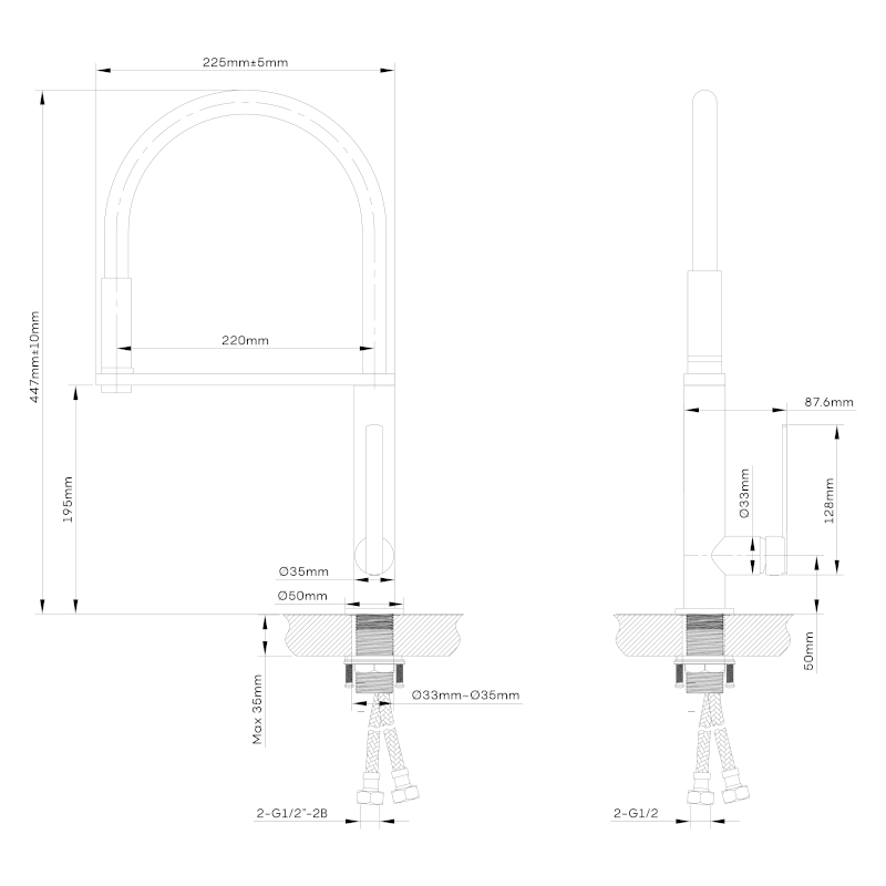 NIMOA stojánková dřezová baterie se sprškou, chrom/gun metal MA640GM