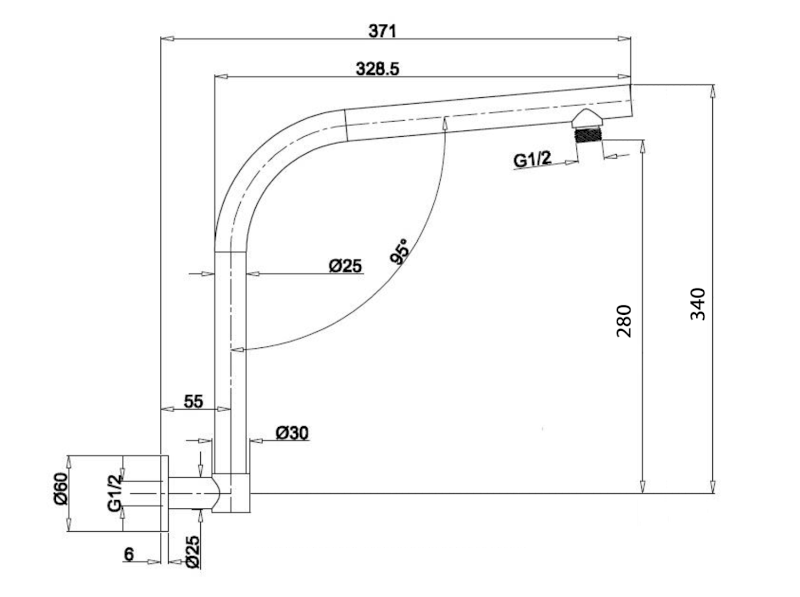 Sprchové ramínko kulaté zvýšené, 370mm, chrom 9005