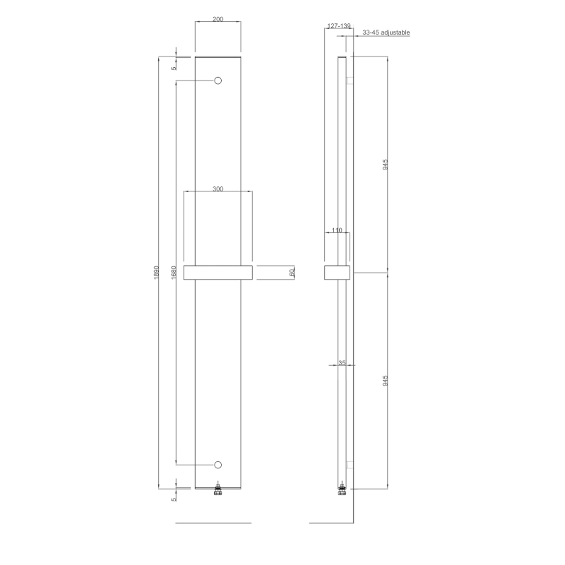 OTHELLO MONO SLIM hliníkové otopné těleso 300x1890mm, bílá mat 2301189030SB