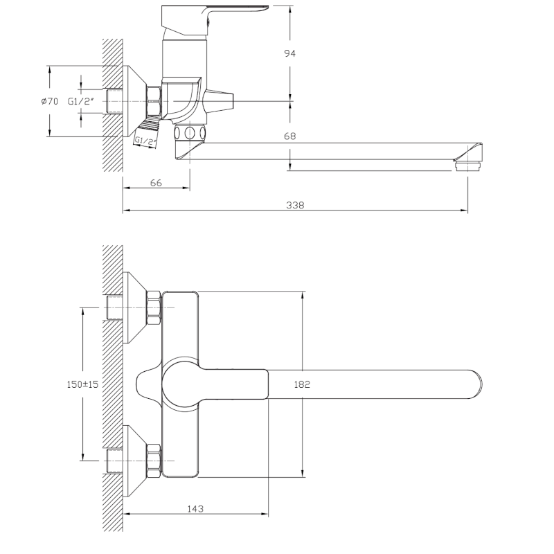 BARON nástěnná umyvadlová/vanová baterie, chrom 612.025.1
