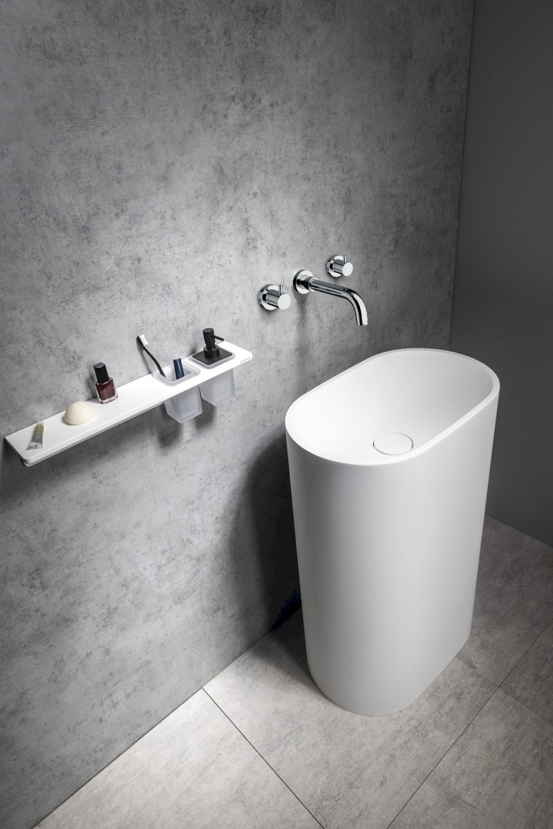 TREVA umyvadlo volně stojící 56,5x85cm, litý mramor, kryt výpusti, bílá mat TR565