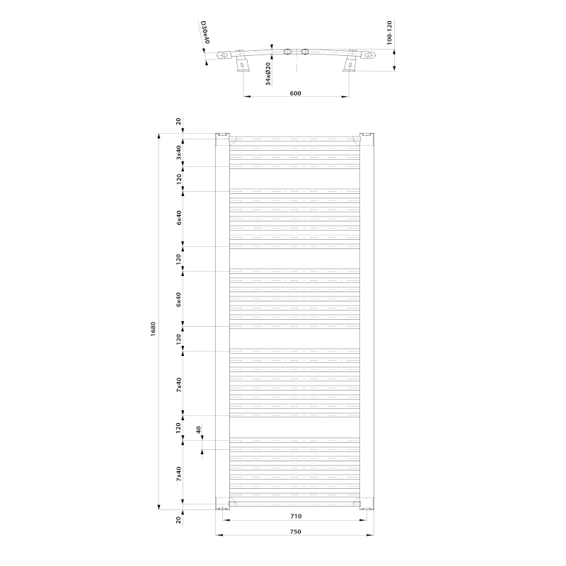 ORBIT otopné těleso s bočním připojením 750x1680 mm, bílá ILO67T