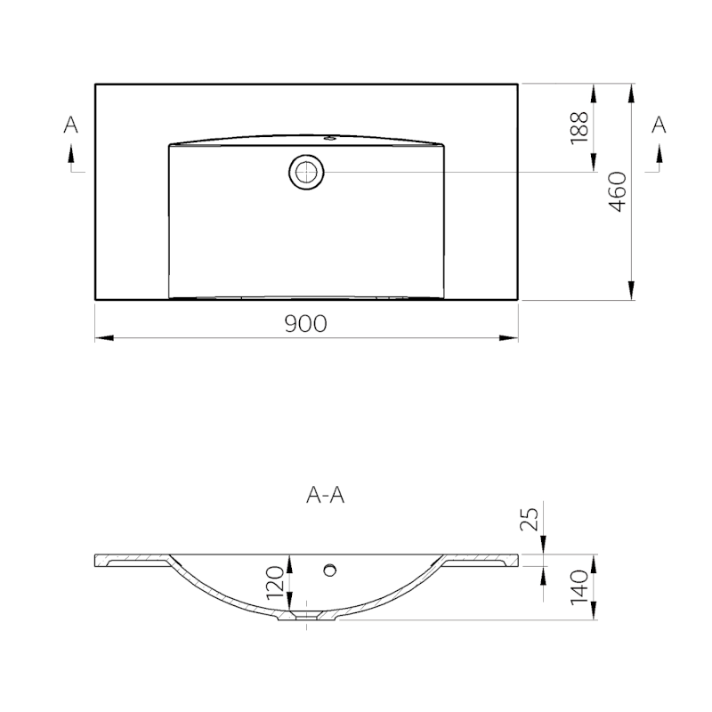 MARIA umyvadlo, litý mramor, 90x46cm, bez otvoru, bílá MA090-0