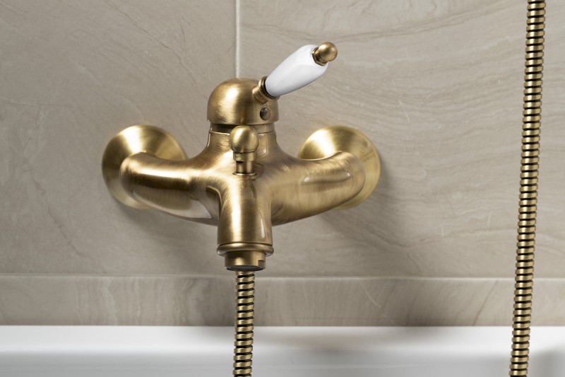 KIRKÉ WHITE nástěnná vanová baterie, bílá páčka, bronz KI10BB