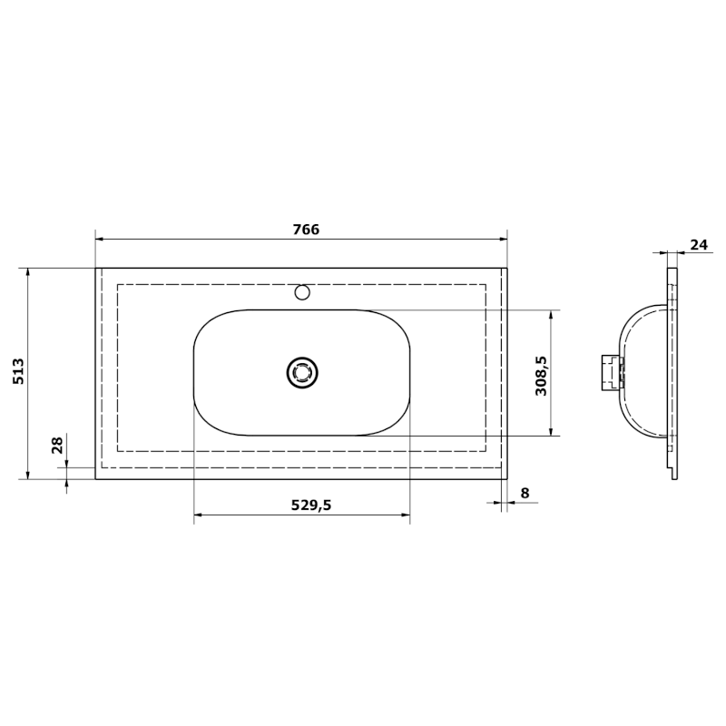 TREOS umyvadlo 76,6x51,3 cm, rockstone, bílá mat TS077-0101