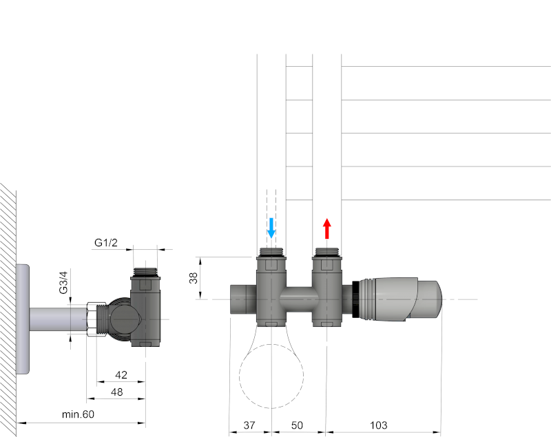 WICHER COMBI připojovací sada termostatická pro středové připojení 50mm, bílá 600.331.4
