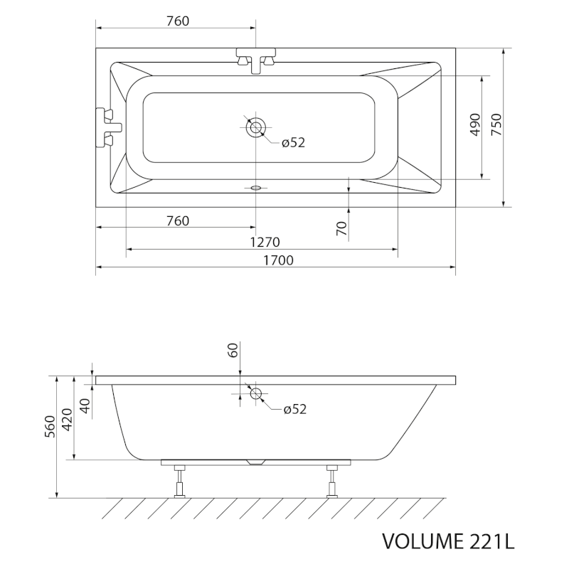 NISA obdélníková vana 170x75x42cm, bílá A1775