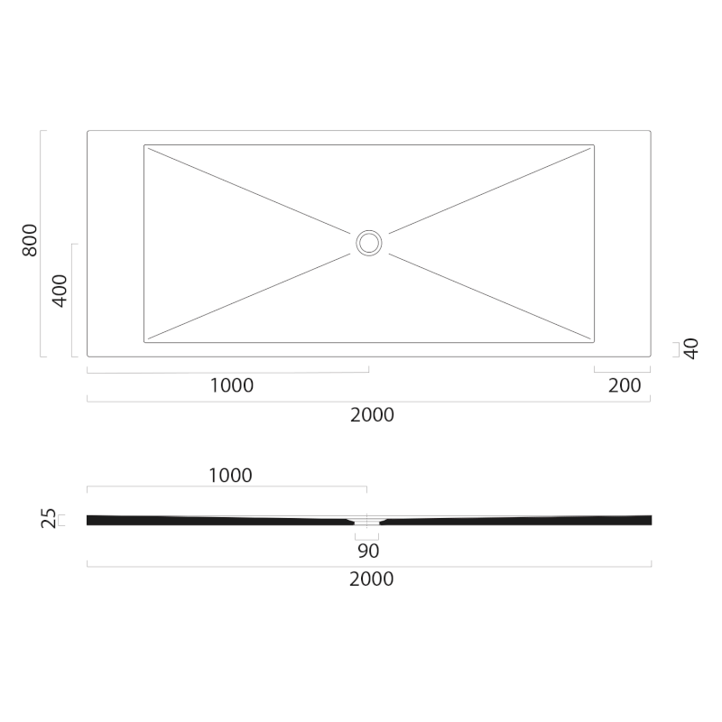 Keramická sprchová vanička, obdélník 200x80x2cm, bílá mat 46200809