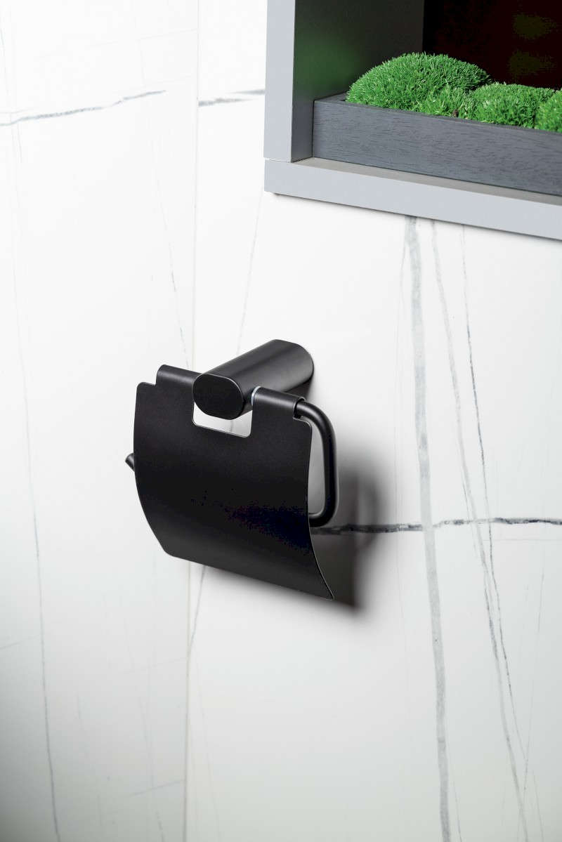 FLORI držák toaletního papíru s krytem, černá mat RF007/15