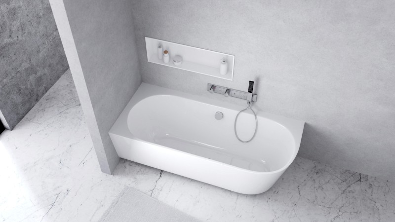 SUSSI L rohová stojící vana, litý mramor 160x70x49,5cm, bílá 90191L