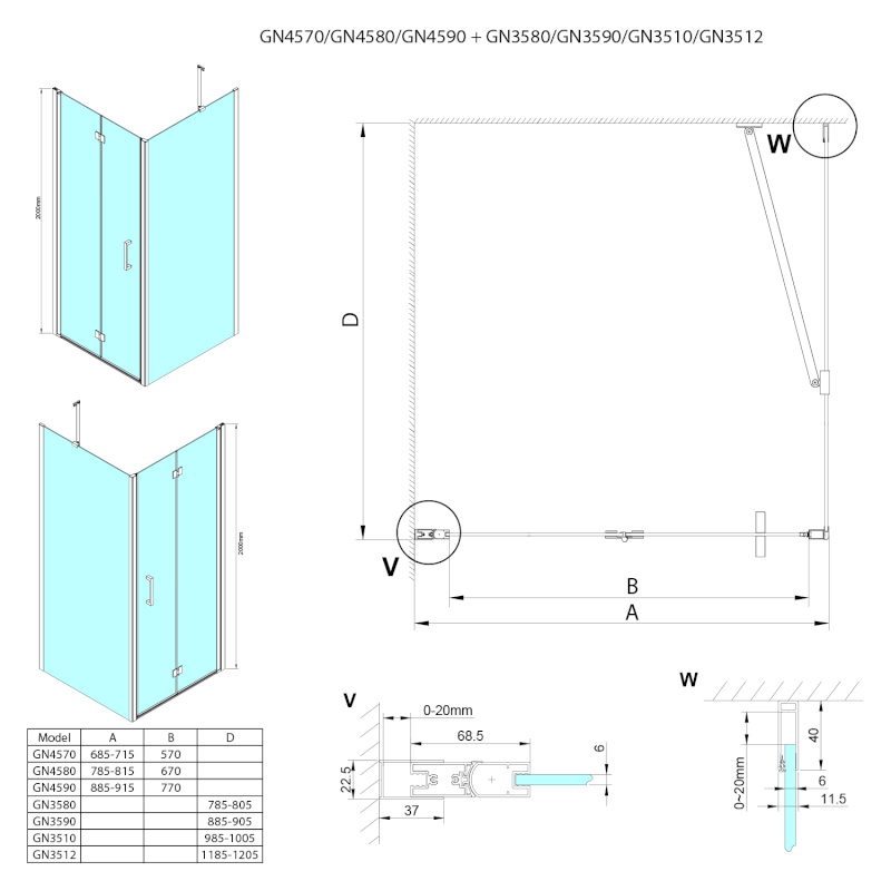 LORO boční stěna 900mm, čiré sklo GN3590