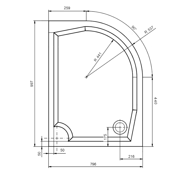 RIVA sprchová vanička z litého mramoru, čtvrtkruh 100x80cm, levá, bílá GR10080L