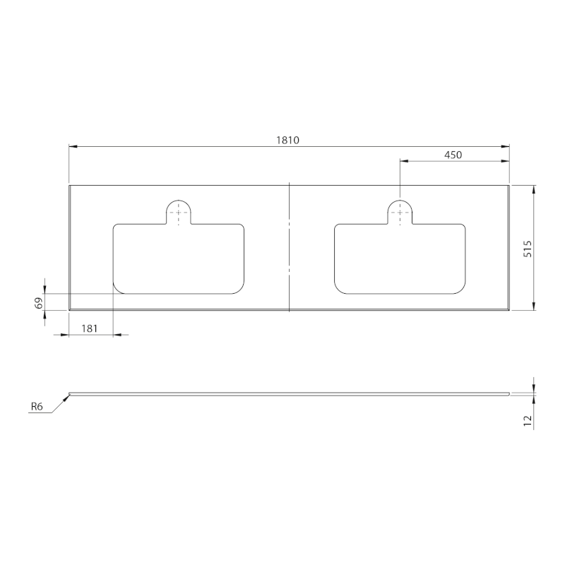 BRAHEA deska rockstone se 2 otvory 181x51,5cm (90+90cm), bílá mat BL181-0101-90