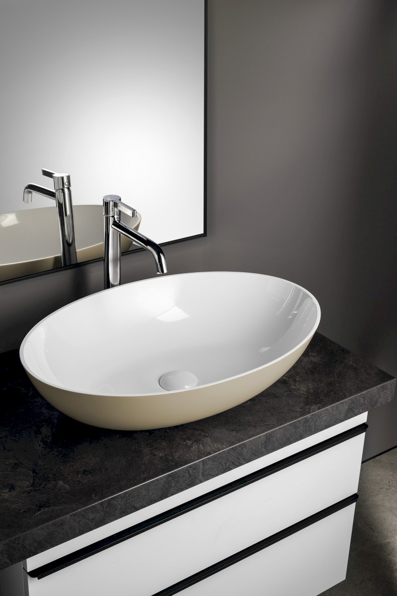 BANERA OVAL umyvadlo na desku, litý mramor, 60x40cm, bílá/béžová mat 14397.82