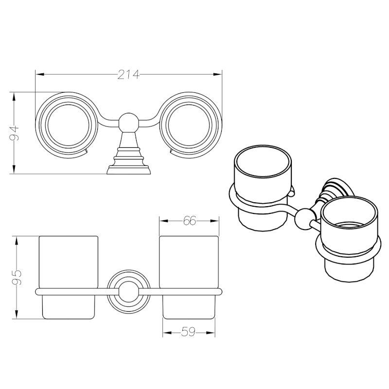 DIAMOND dvojitý držák skleniček, mléčné sklo, chrom 1317-05